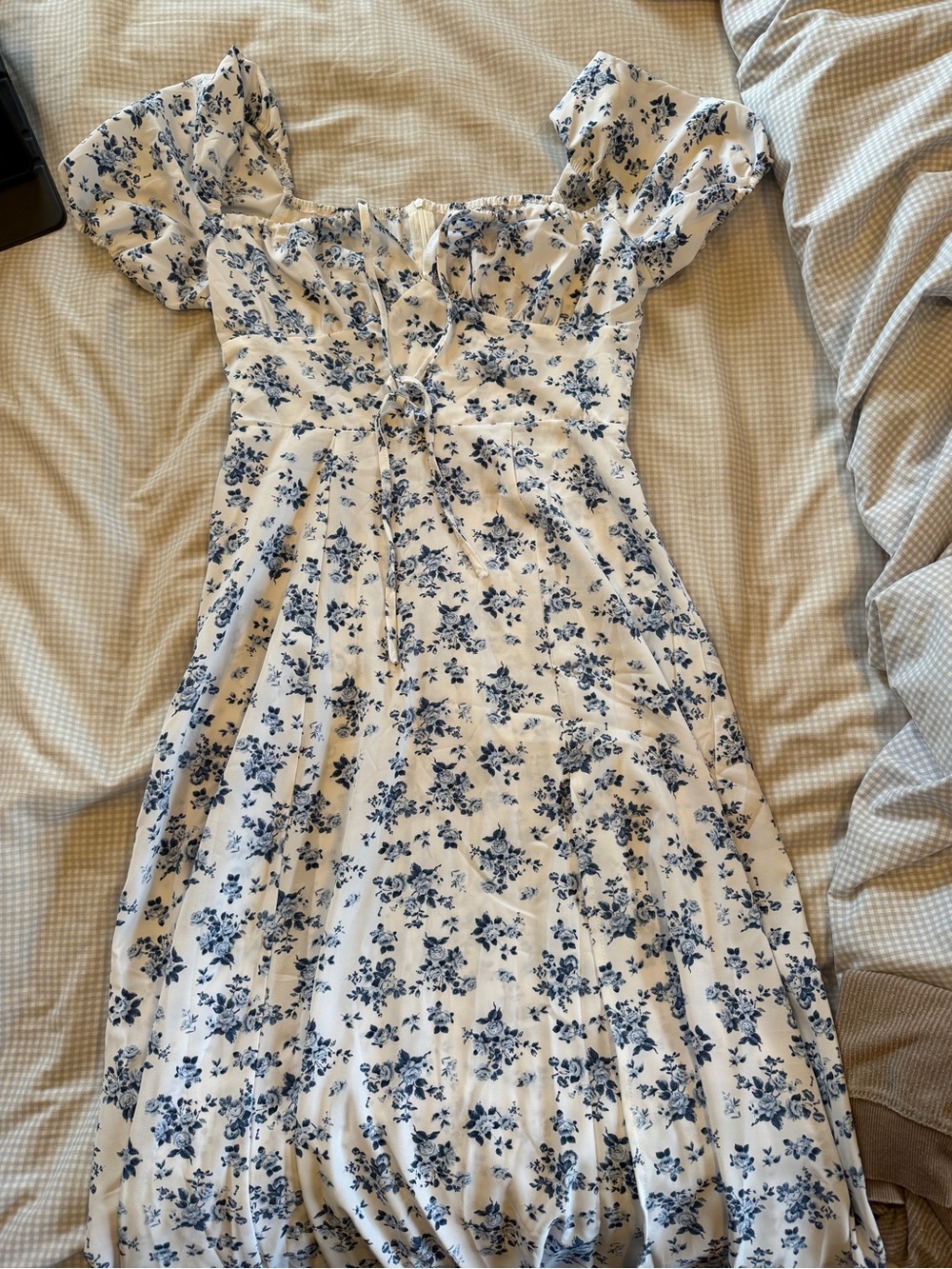 SHEIN White Dress with Blue Floral Print